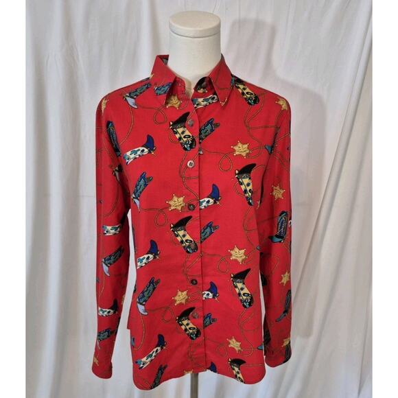 Vintage RoughRider Womens Red Cowboyboots Button-Up Blouse Small - Picture 1 of 5